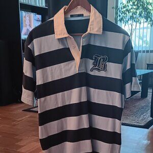 Bassiri Short Sleeve Polo Blue Striped Shirt (L)